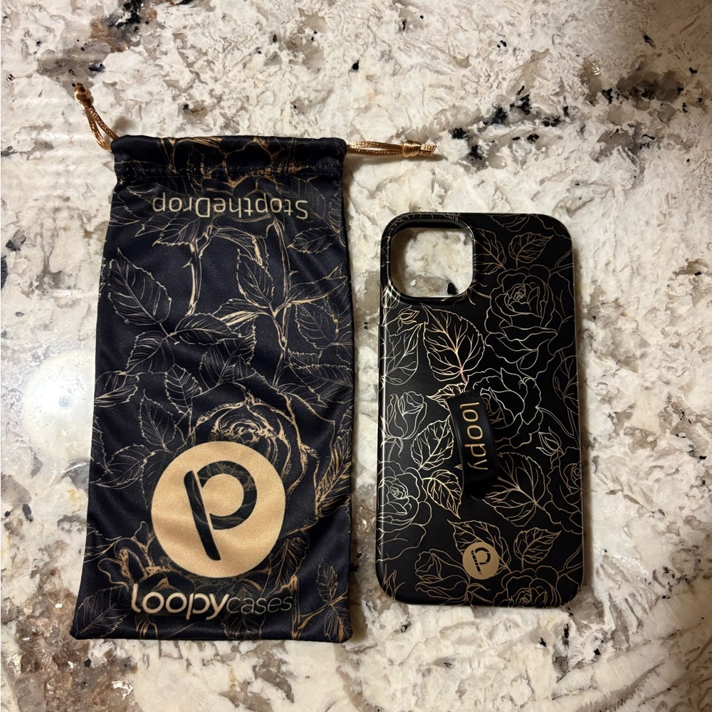 iPhone 13 Loopy Case Enchanted Rose Black and Gold Phone Case